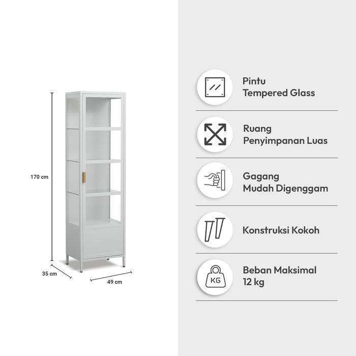 Informa Penny Kabinet 1 Pintu Kaca High - Abu-Abu Muda Rak Pajangan Lemari Buku Tempat Koleksi Hias 