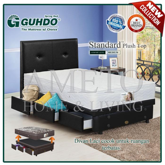 Guhdo Spring Bed Standard Plush Top 100x200 Divan Laci Drawer Sienna