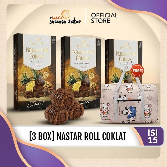 JUWARA SATOE [ 3 BOX ] PAKET NASTAR ROLL COKLAT 15s FREE TRAVEL BAG - MAKANAN SNACK OLEH-OLEH KHAS J
