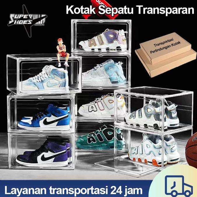 Pak Kotak Sepatu Akrilik Rak Sepatu Magnetik Dapat Ditumpuk Ornamen Mainan pameran Penyimpanan Trans