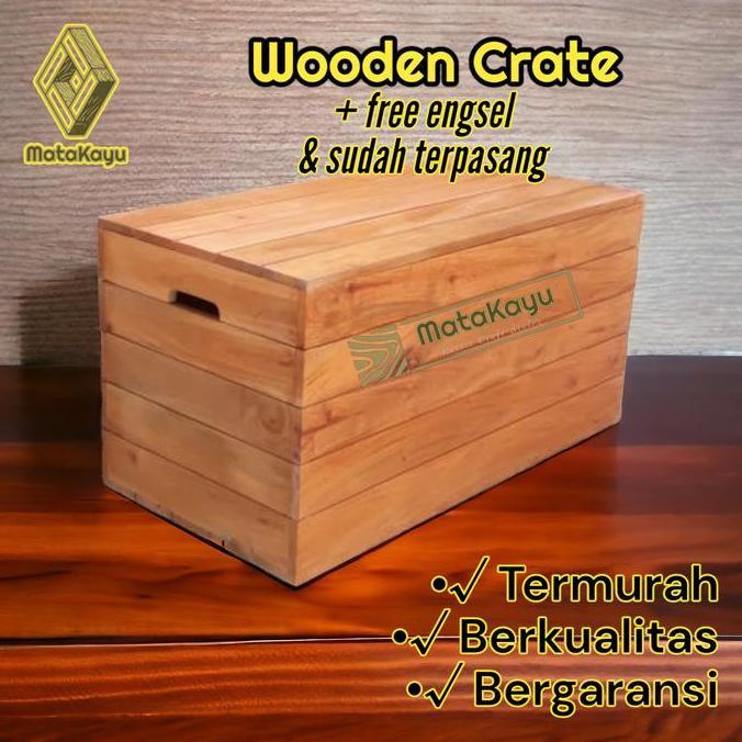 Wooden crate kotak peti kayu tutup storage box penyimpanan serbaguna 3