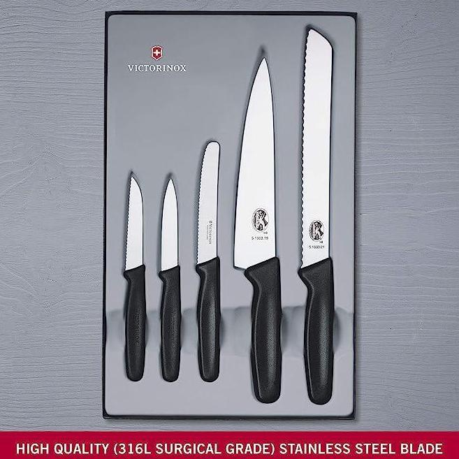 VICTORINOX KITCHEN KNIFE SET 5.1163.5 - 5 PIECE BLACK HANDLES