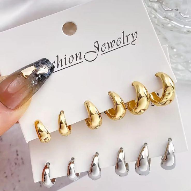 Anting Hoop 3 Pasang/Anting Bulat Korea Fashion/Anting Hijab