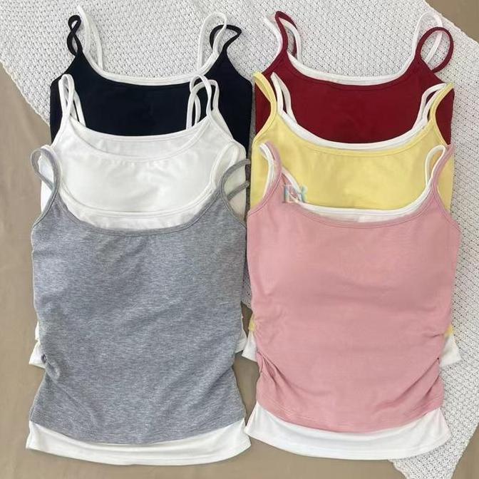 KALGURIO LNR Shop Tanktop Bra with Cup Busa / Pad Lengan 2 Tali Kecil Serut Samping Bahan Cotton Ade