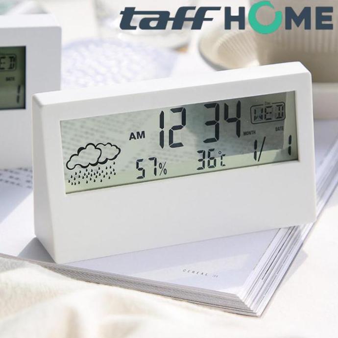 KASDIUM TaffHOME Jam Alarm Meja Digital LCD Thermometer Hygrometer Weather Station Suhu Kelembapan K