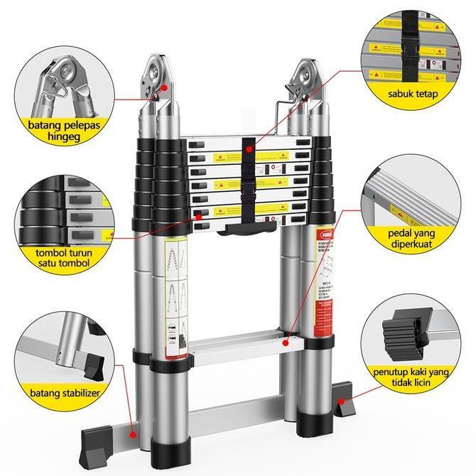 BOWEITI TANGGA LIPAT ALUMINIUM TELESKOPIK 5M DOUBLE TELESCOPIC LADDER