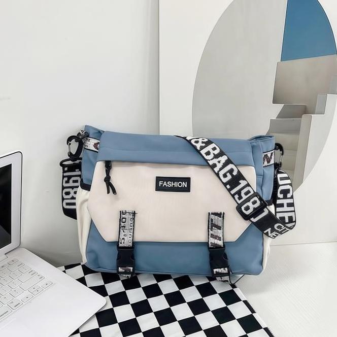 Tas Shoulder Pria Gaya Jepang Kapasitas Besar Slingbag Santai Siswa Tas Kanvas