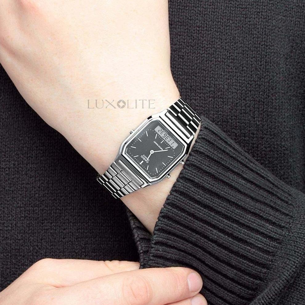 DISKON [LUXOLITE] CASIO JAM TANGAN UNISEX DIGITAL ANALOG AQ-230A-1DF AQ-230A-1D STAINLESS STEEL STRA