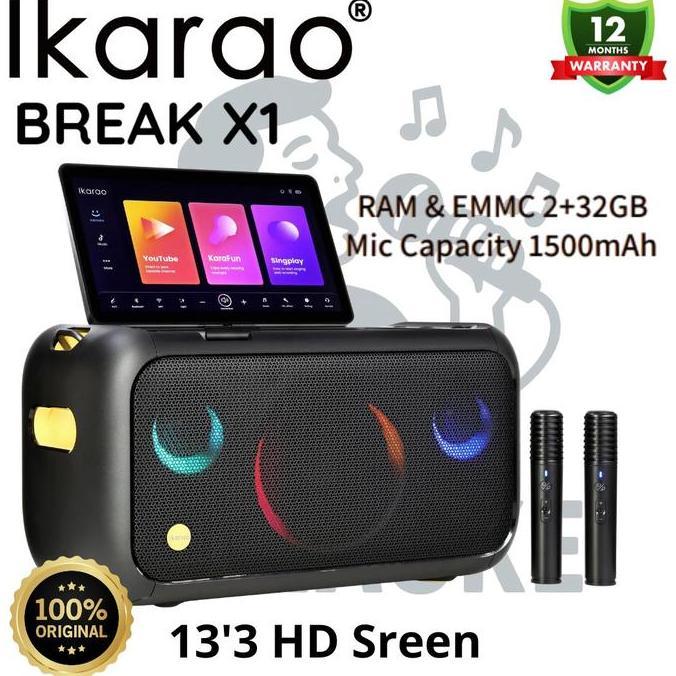 IKARAO Break X1 Smart Karaoke Machine 13.3" Inch Screen with 2 Mic Speaker