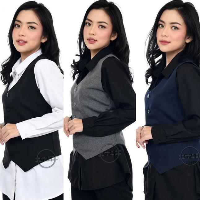 Vest Kerja Wanita Bahan Nyaman Hitam Navy Abu Rompi Wanita Rompi Kantor