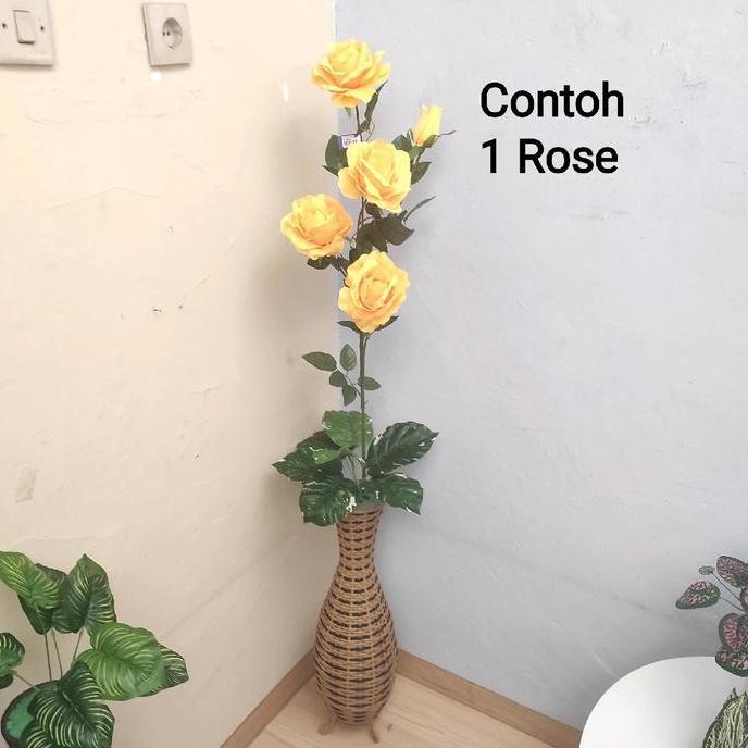 Okushonga- Bunga Rose Sudut Pot Guci Rotan 60 Artificial Hias Dekorasi Estetik Hiasan Sintetis