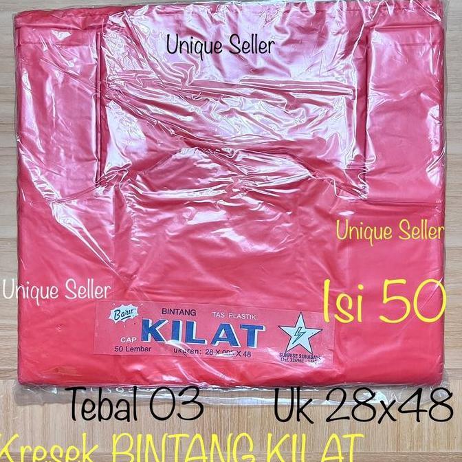Obuyonjo- Kresek Bintang Kilat Uk 28X48 Tebal 03 Isi 50 Pcs / Kantong Kresek Uk 28 Merah Putih Hitam