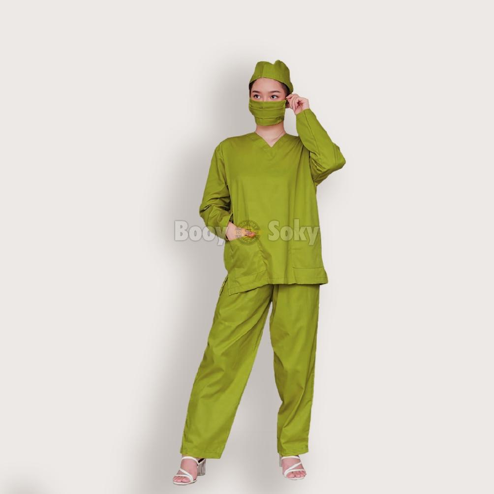 Mulus Baju Jaga Ok, Baju Oka Lengan Panjang, Seragam Medis - Hijau Lemon