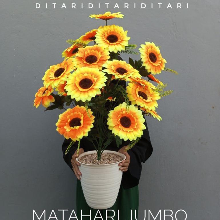 Bunga Matahari Jumbo Bunga Kastuba Hias Plastik Pot Pirus Dekorasi Hiasan Rumah