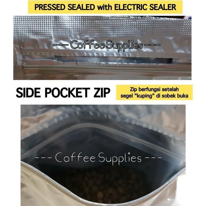 FLAT BOTTOM 2000 2kg kopi 1000g 1kg BLACK HITAM kemasan coffee bag zip