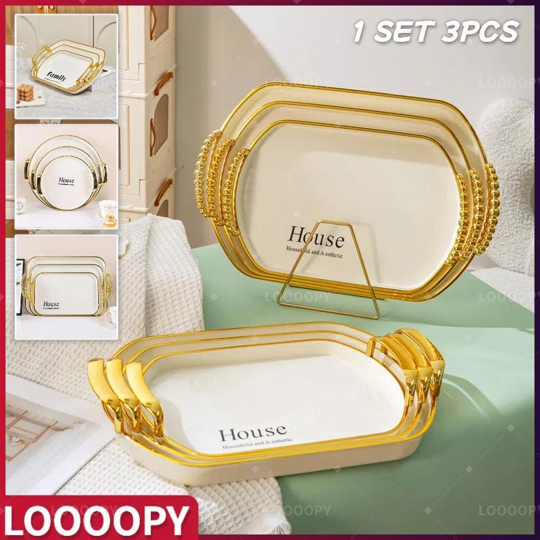 LOOOOPY 1 SET 3PCS Nampan Tray Baking Amp Anesthetic Serbaguna/Nordic Luxury Tray/Dekorasi Nampan Tr