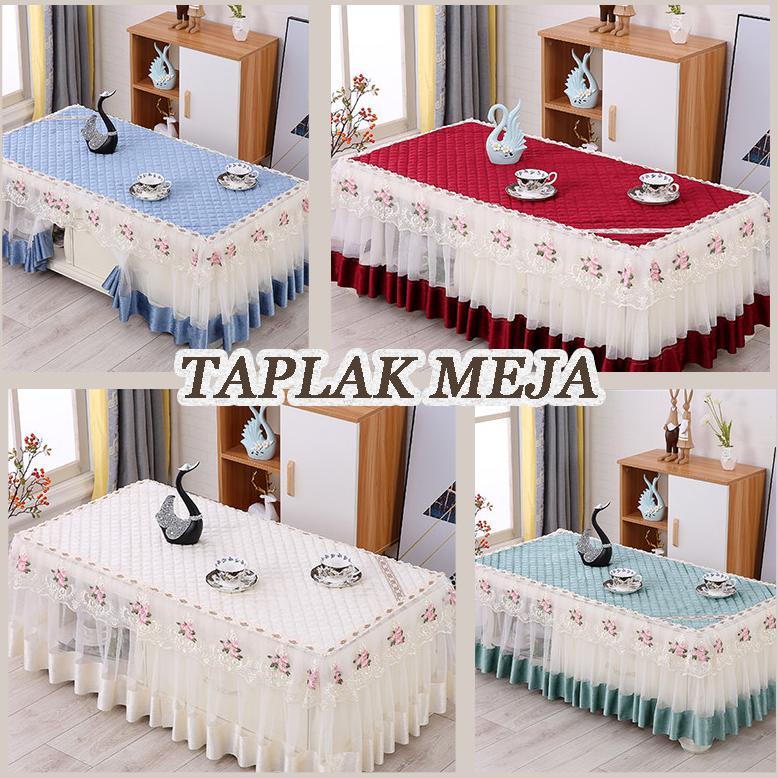 Taplak meja renda rumbai taplak meja makan taplak meja persegi panjang mewah alas meja aesthetic DIS