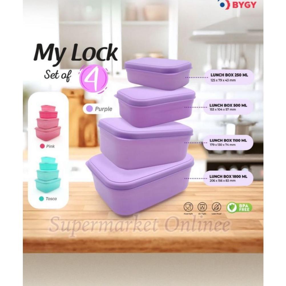 Toples Kotak Serbaguna Mylock Set 4Pcs / Lunch Box Set Isi 4 / Tempat Makanan Bekal Rantang Piknik T