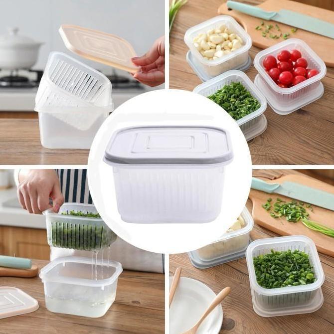 Kotak Toples Penyimpanan Buah Tirisan Box Tiris Sayur Container Kulkas