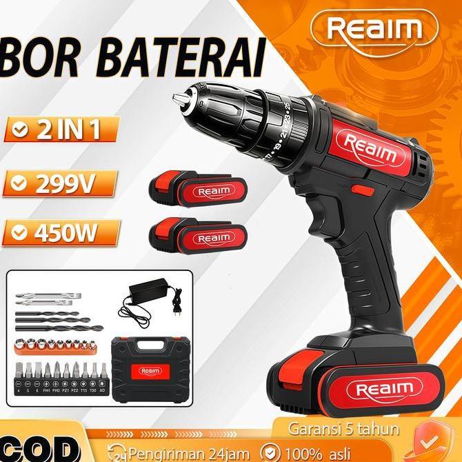 Powerx- Reaim Bor Listrik Bor Listrik Set Lengkap Impact Baterai Bor Impact Baterai Mesin Bor Listri