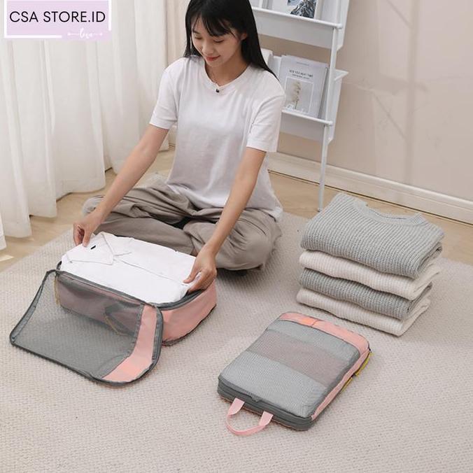 4 Set Tas Kompresi organisator koper perjalanan, Set Tas Organisator pengepakan Baju perjalanan wani