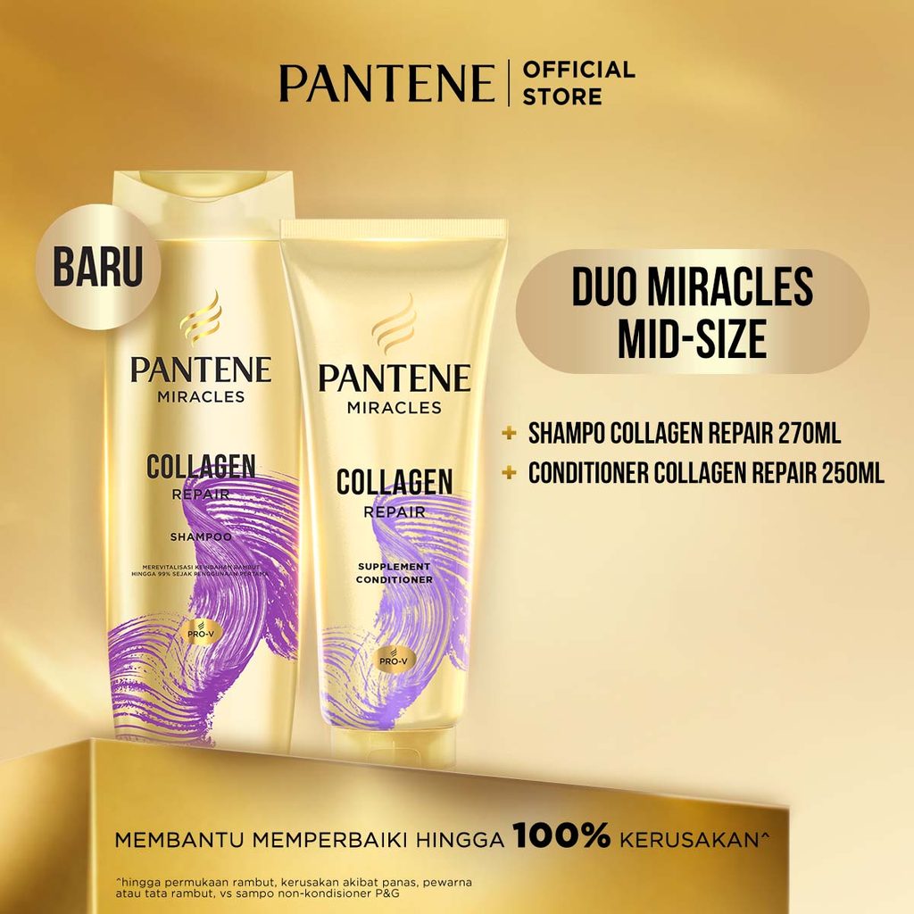 [BUNDLE MID SIZE] PANTENE Miracles Shampo Collagen Repair 270ml + Kondisioner Collagen 250ml | Mempe