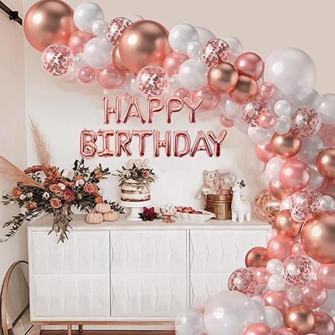 123 PC BALON GARLAND ROSE GOLD HAPPY BIRTHDAY BALON LATEX SET DEKORASI DS