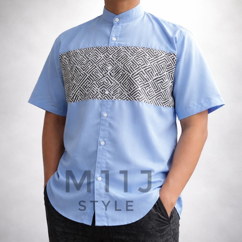 wajib punya baju koko pria lengan pendek polos variasi motif ukuran m l xl xxl hitam putih maroon na