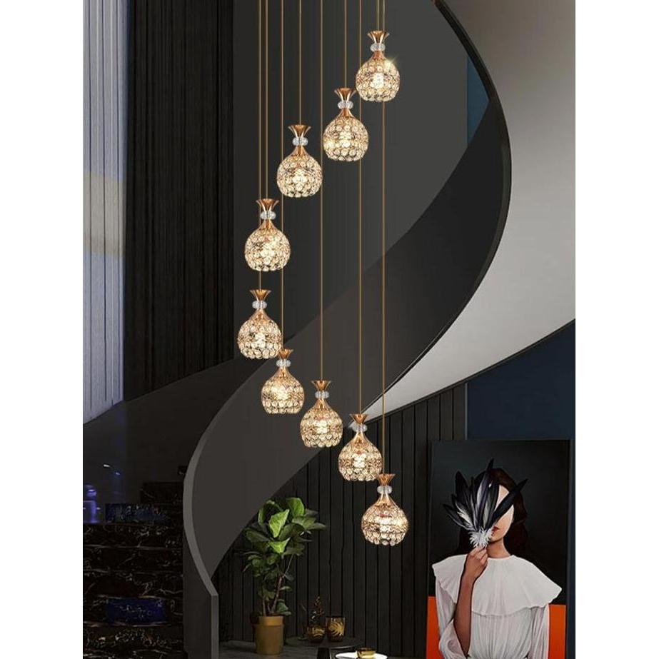 Lampu Gantung Panjang Tangga Lampu Ruang Tamu Kristal Nordic Modern Lampu Restoran Langit-langit Tin