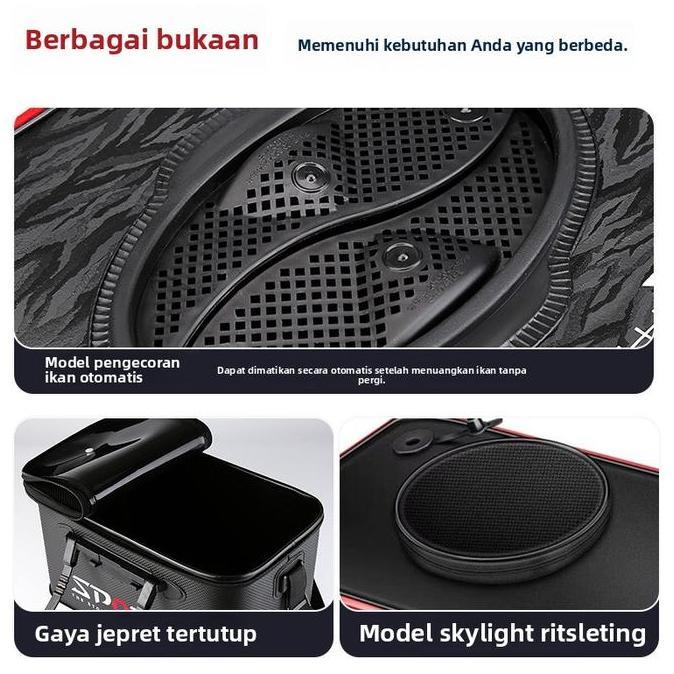 Mantap- Ember Ikan Tebal Pola 3D Ember Pelempar Ikan Hidup Otomatis Ember Pancing Lipat Eva Keranjan