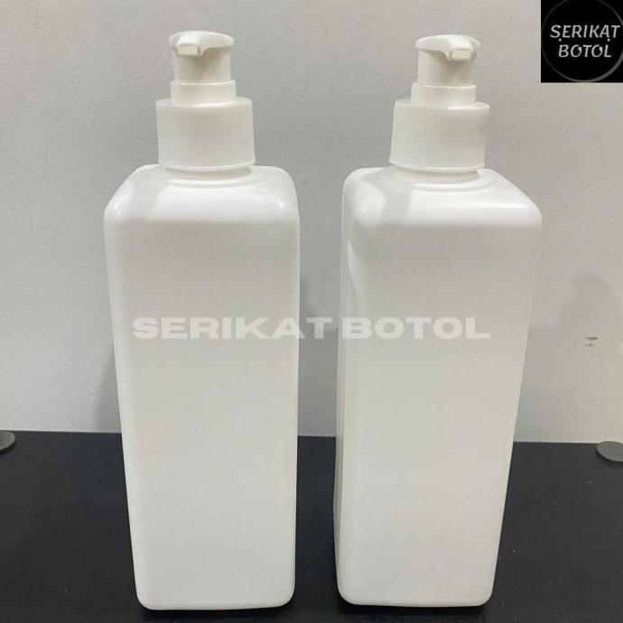 BOTOL 500ML KOTAK HDPE PUTIH PUMP LOTIONPOMPA 500 ML KOTAK PENCET