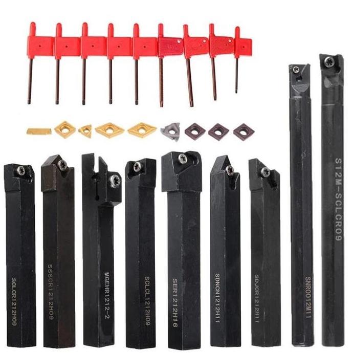 SAND Holder Bubut Insert 27pcs/Set Cnc Turning Tool Holder Bubut Luar Dalam 12mm Carbide Insert Lath