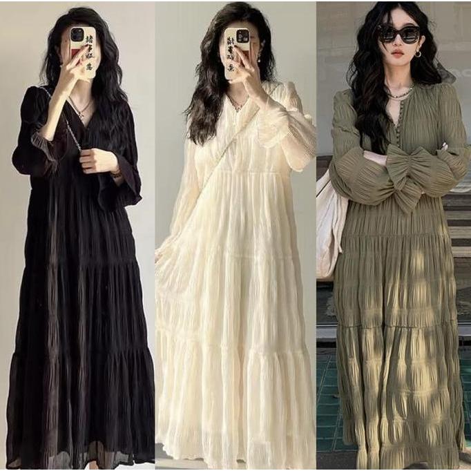 Kleid- Gaun Panjang Wanita Gamis Simple Casual Premium M505