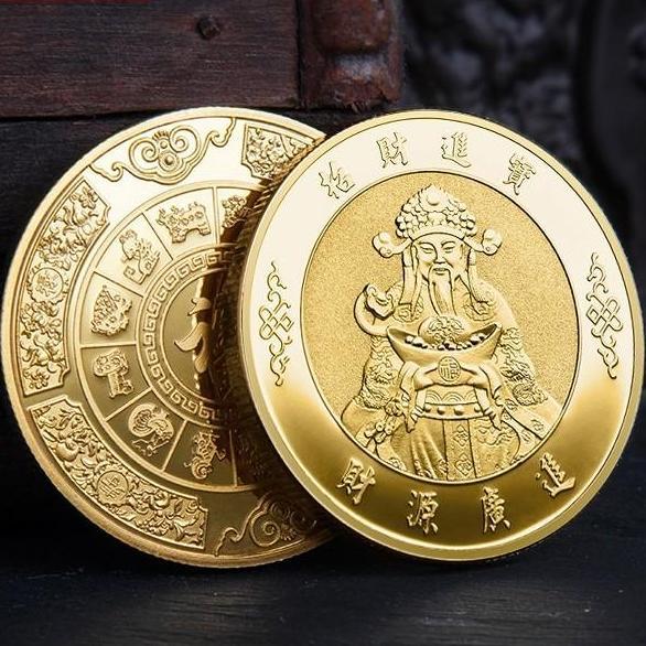 MENDA Dewa Rejeki Goldcoin / Koin Perak Koin Feng Shui Koin Koin Keberuntungan Dewa Rezeki Koin Chin