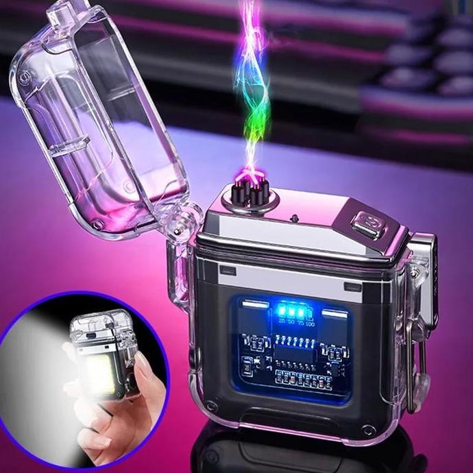 IND Waterproof Lighter Windproof Lighter Electric Flashlight Transparent P