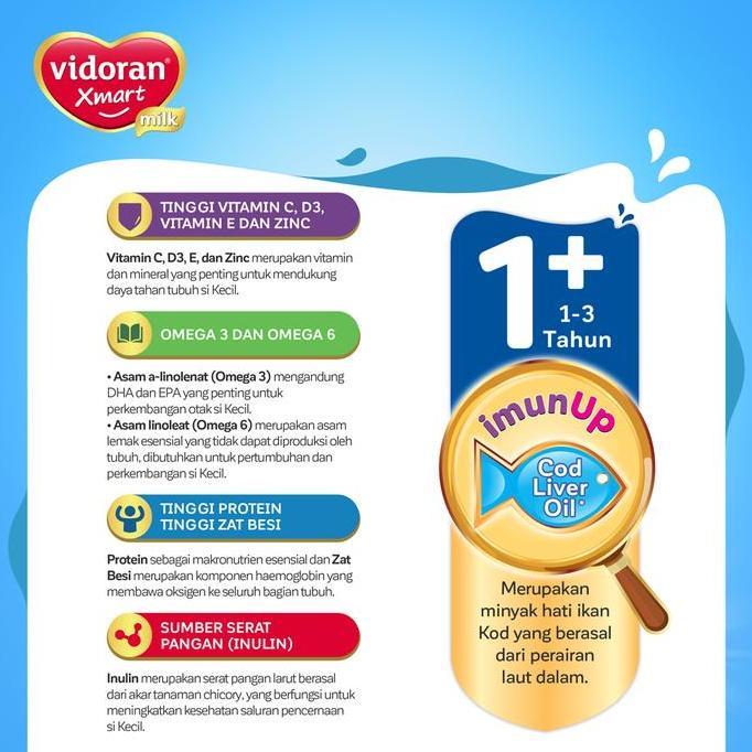 Xcxc- Vidoran Xmart 1+ Dan 3+ Susu Bubuk  Formula Dengan Cod Liver Oil Dan Imunup 925Gr (Besar) Vani