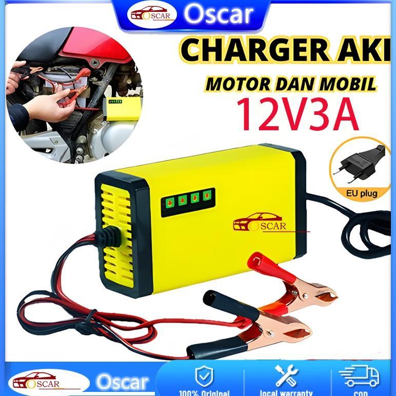 Charger Aki Portable 12V 3A Motor Mobil Cas Casan Aki Motor Charger Aki Motor 12v Otomatis/Casan Aki