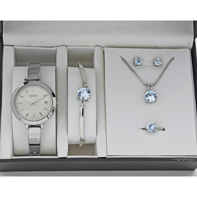 Frau- Jam Tangan Wanita Fossil Paket Plus Gelang Cincing Anting Kalung