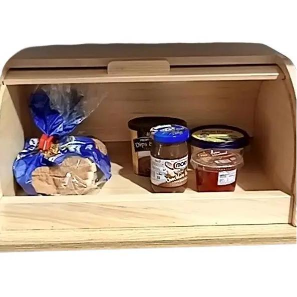 Bread Box tempat penyimpanan roti serbaguna tutup setengahl Kayu