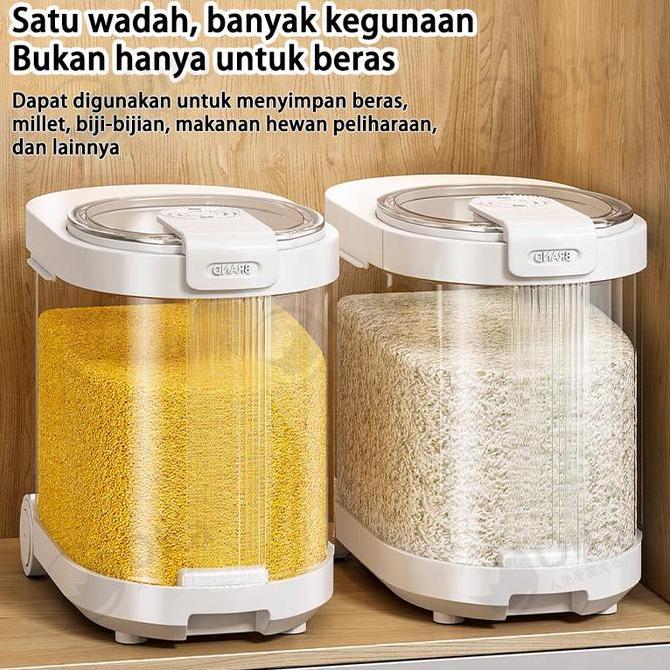 Dispenser Beras Transparan 11KG Tempat Beras Tempat Penyimpanan Tepung / Biji-Bijian