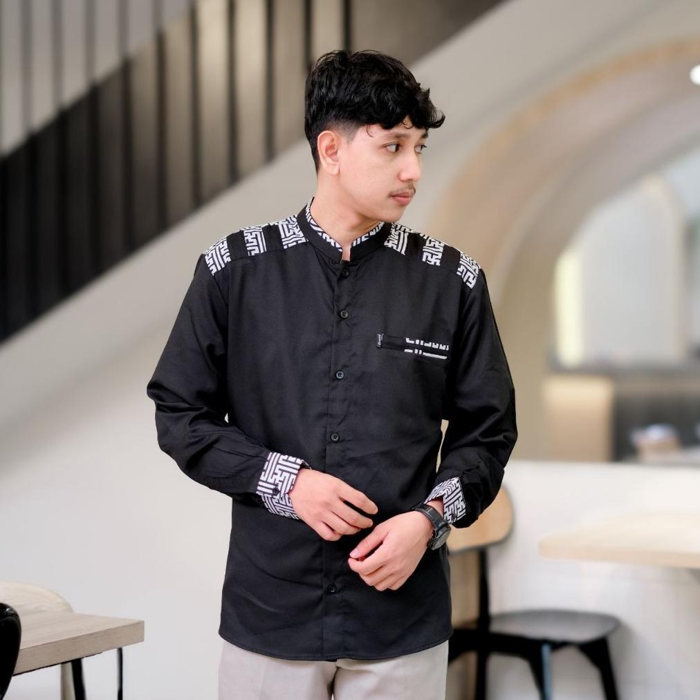exclusive baju koko pria lengan panjang warna putih baju koko el rumi terbaru koko kombinasi batik