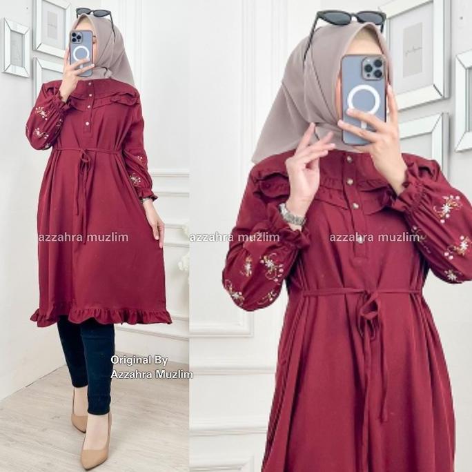Uprelig- Azzahra Grosir - Queen Dress Ld110 Tunik Wanita Busui Shakila Bordir R.13 - 321-6423