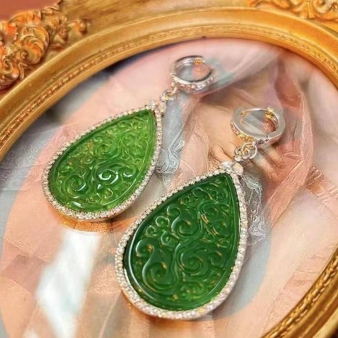 [ Giok Asli ] - Anting - Anting Big Giok Earrings Grade A5 Style Trendy Wanita