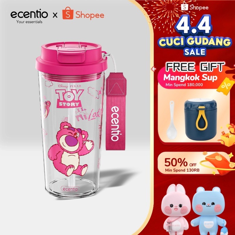 [Special offer] ecentio Botol minum anak perempuan pink Disney Lotso Botol plastik lucu BPA Free Bot