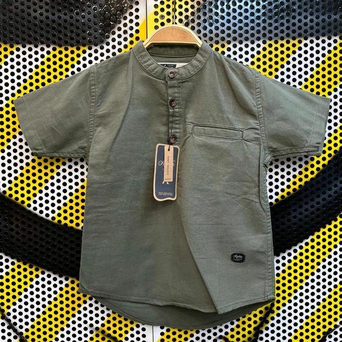 Otokonoko- Baju Koko Pendek Anak By Agera Junior Lengan Pendek Sage Green Biru Tosca Muslim Kancing 