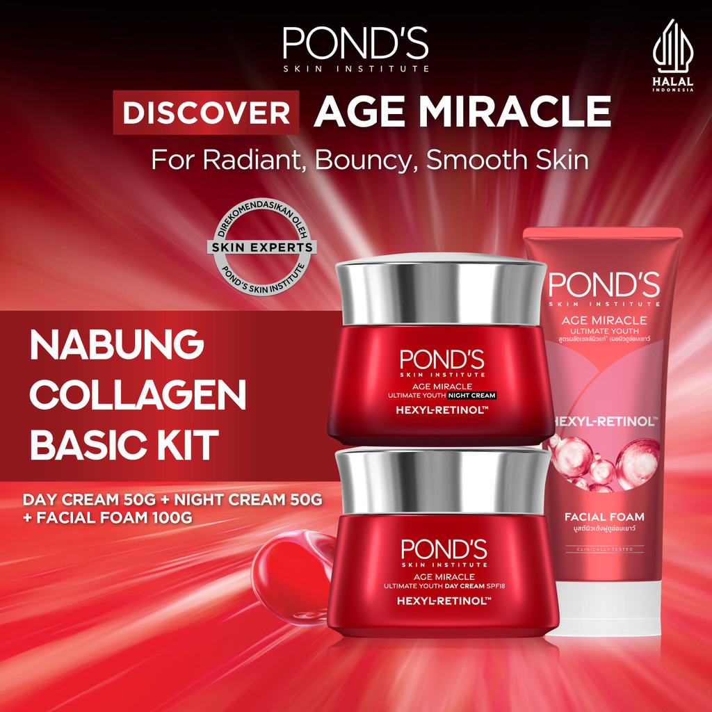 NABUNG COLLAGEN BASIC KIT | PONDS Age Facial Foam 100G + Day Cream 50G + Night Cream 50G | Hexyl-Ret
