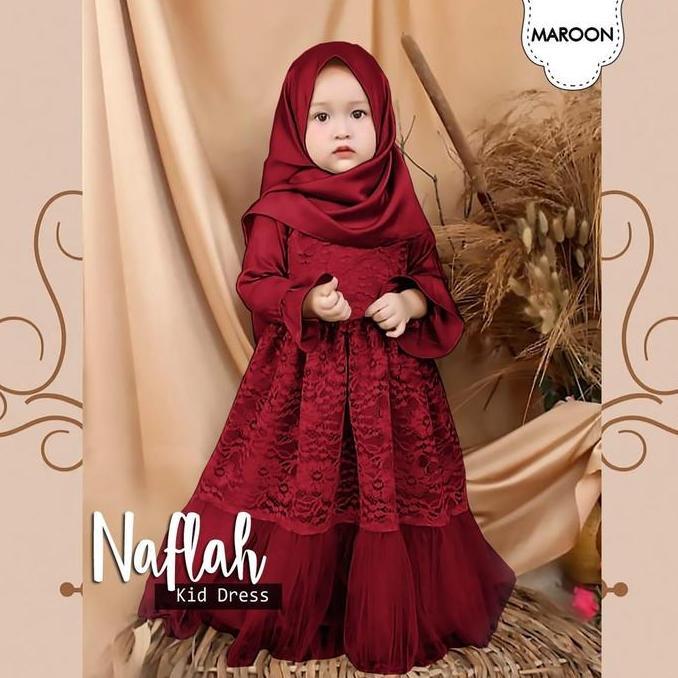 Otokonoko- Maxi Dress Naflah Full Brukat Kid / Gamis Anak Full Brukat Naflah 3-6 Tahun / Gamis Anak 