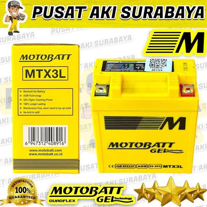 Promo ACCU GEL MOTOBATT MTX3L ORIGINAL AKI MOTOR KAWASAKI NINJA SS NINJA 150 Diskon
