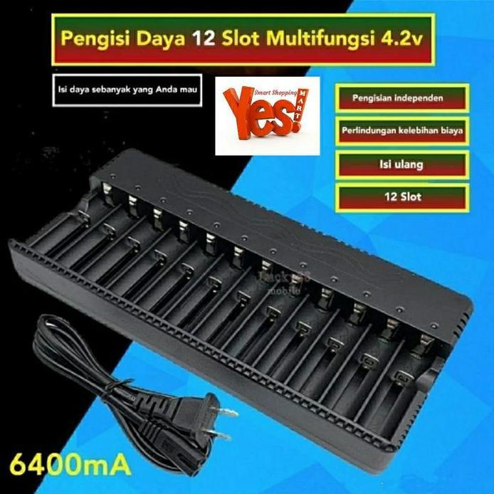 Smart Charger 12 Slot untuk Batre AA AAA 16340 14500 18650 Recas murah