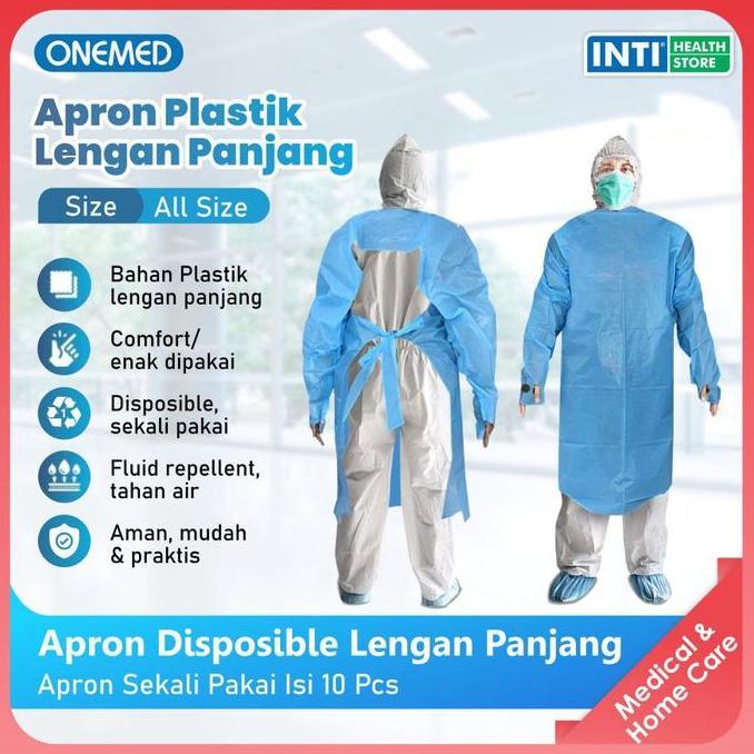 Onemed | Apron Plastik Lengan Panjang | Apron Medis Sekali Pakai Isi 10 Pcs
